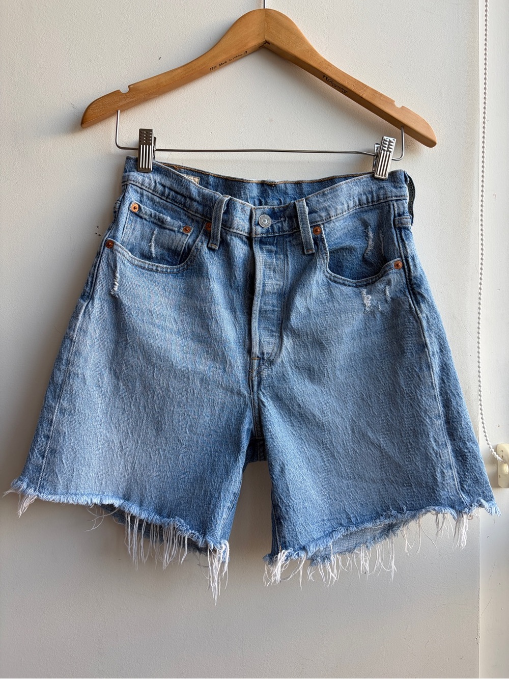 Levi’s Women's High-Rise Light Blue Denim Shorts with Frayed Hem